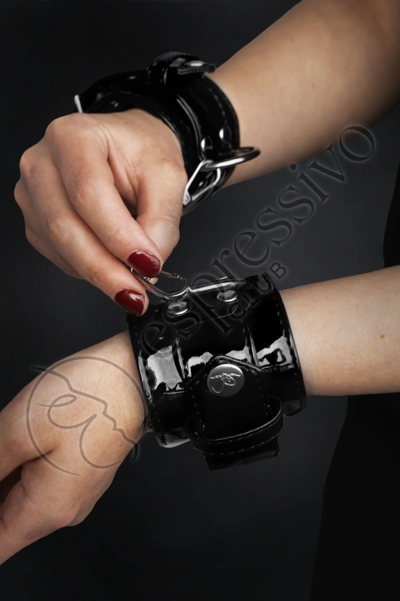 Bondage Cuffs In Black Pvc - Wrist & Ankle Bdsm Restraints Jewelry