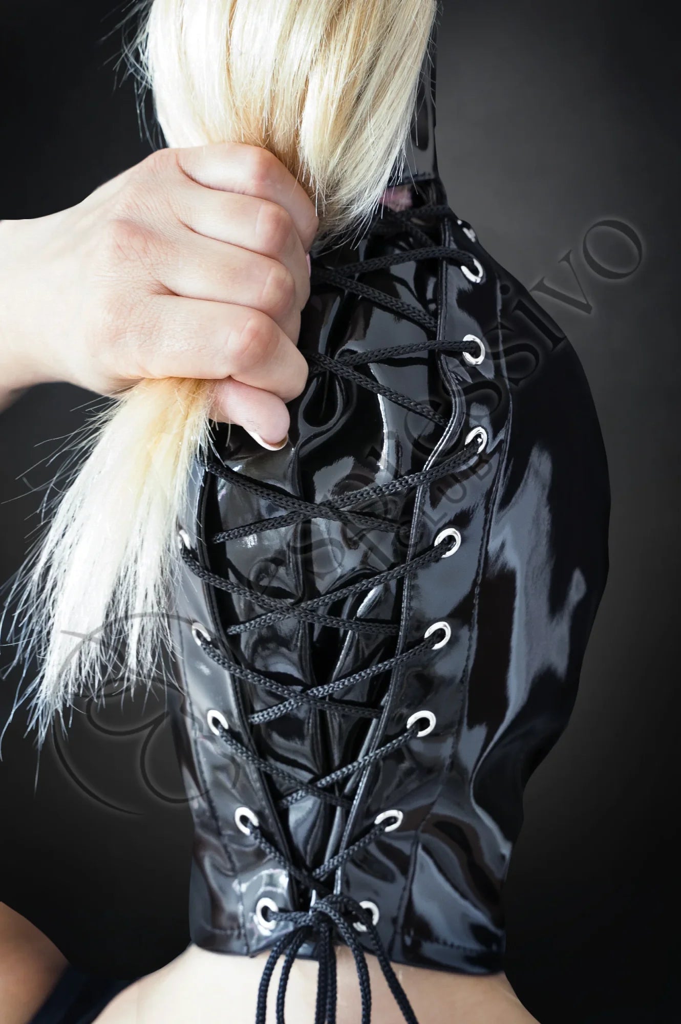 Delux Pvc Bdsm Ponytail Hood - Dominatrix Mask Masks