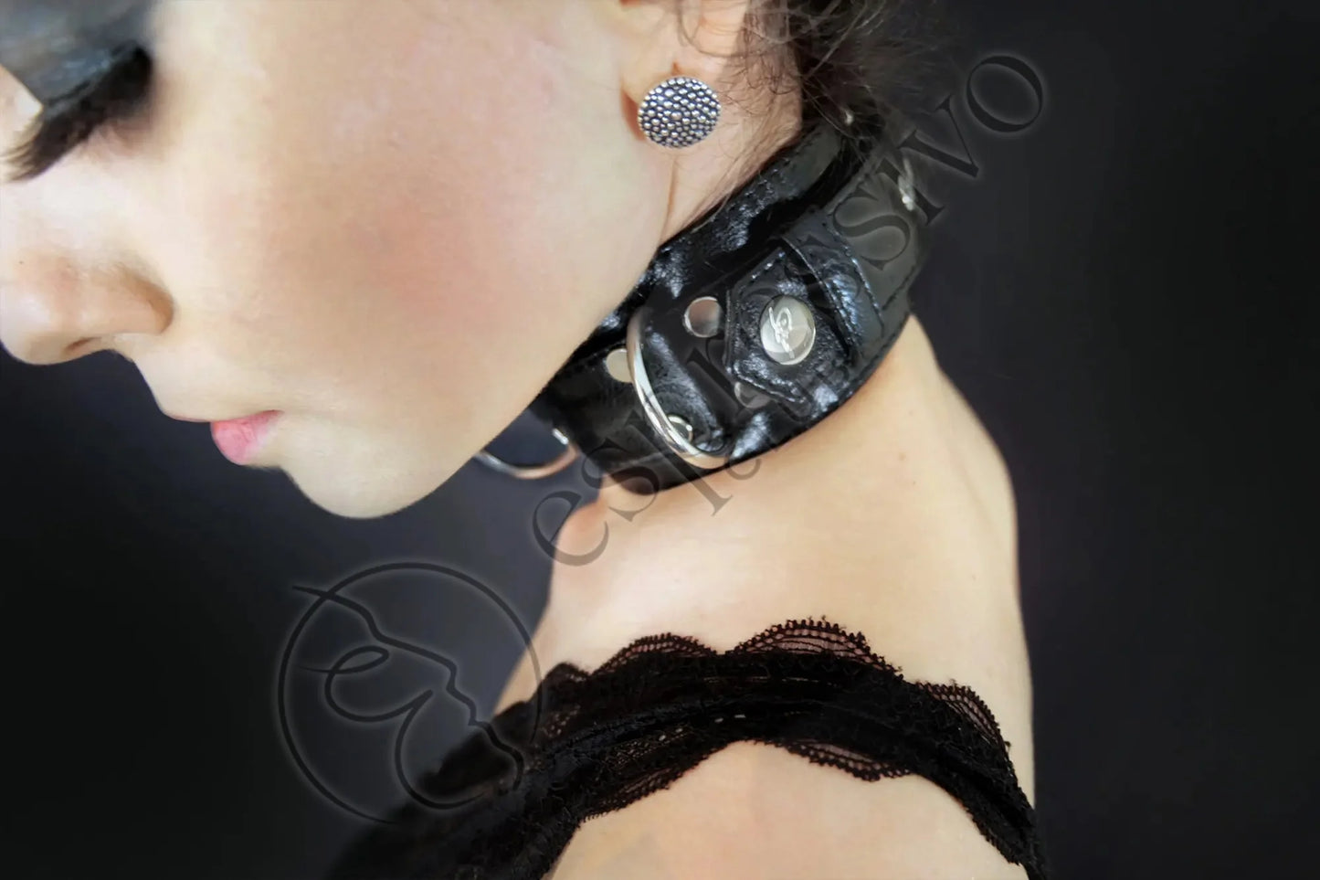 EspressivoClub Black Real Leather Bondage Collar Jewelry 1001 - B - 3