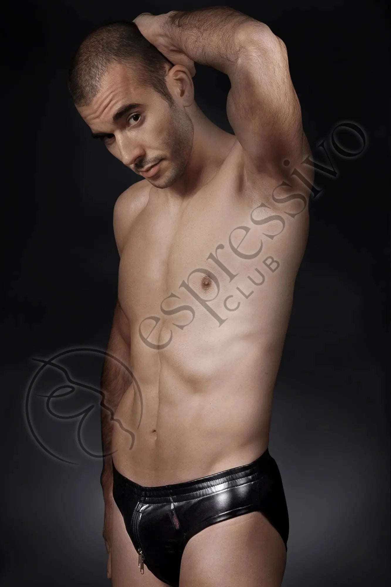Espressivolub Black Mens Leather Briefs With Double Zipper Underwear 430 - 5