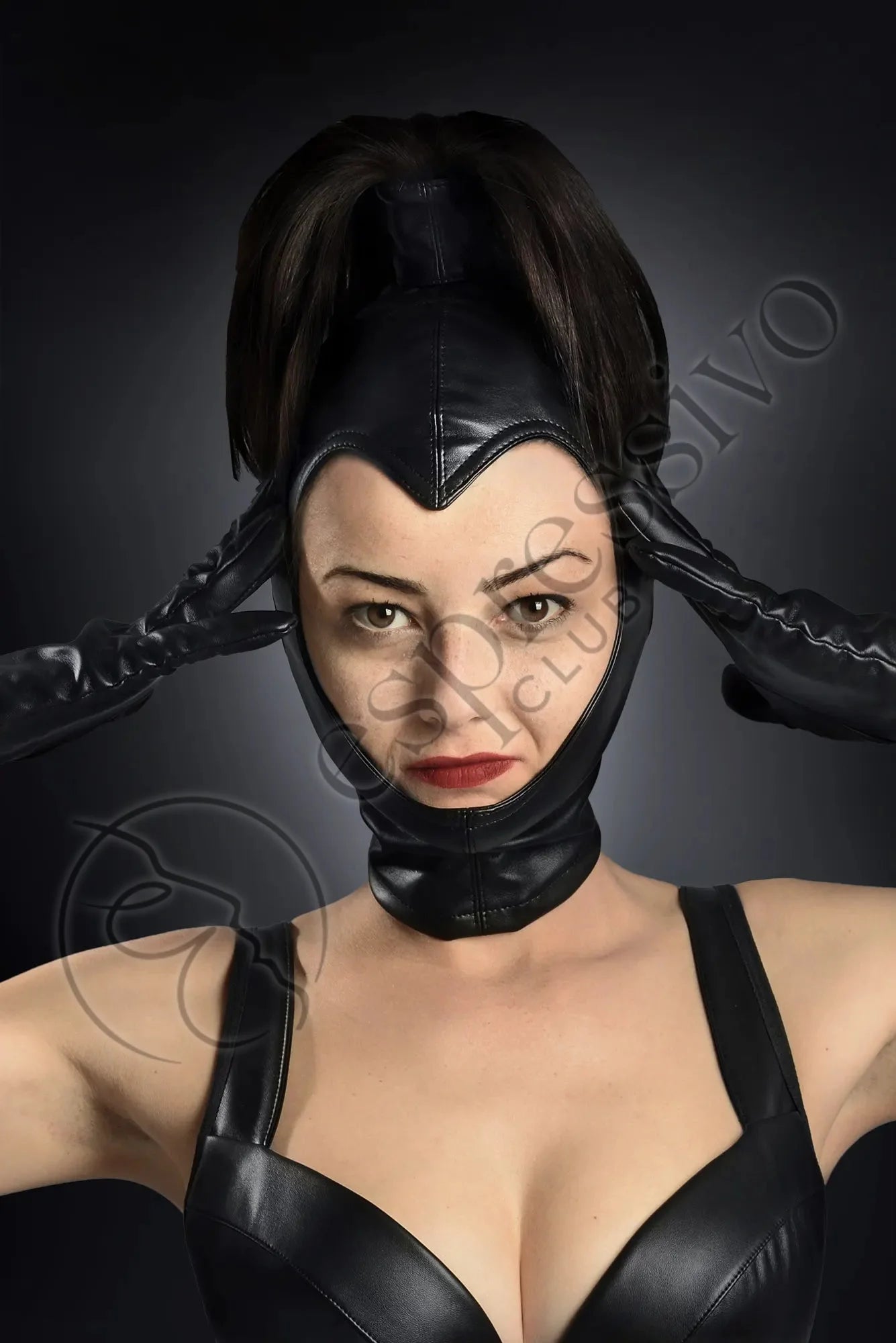 Open Face Bdsm Leather Hood With Ponytail Tube Masks