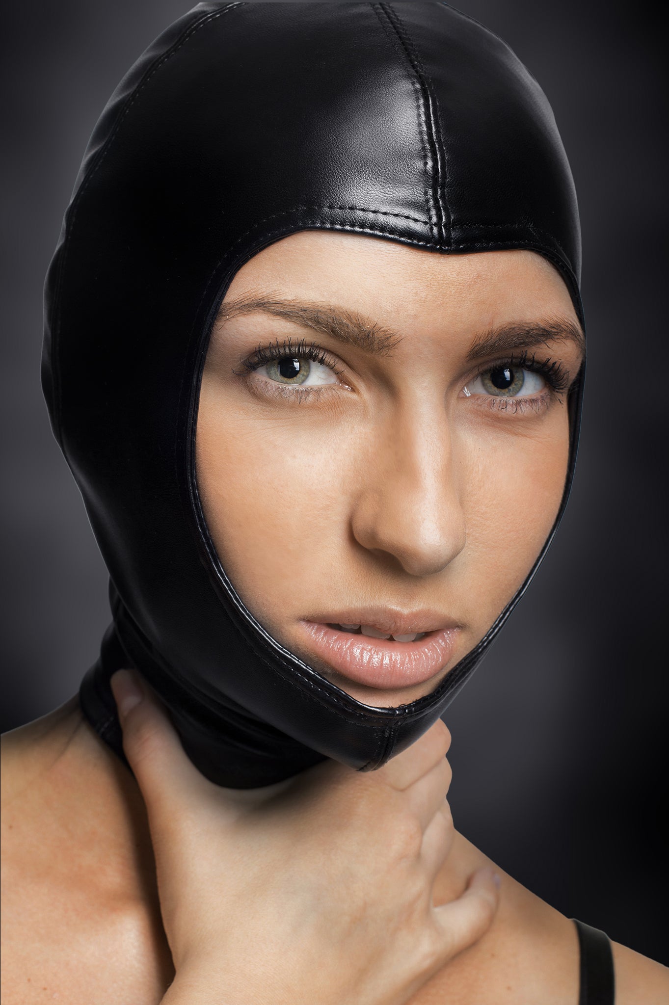 Ensemble de bondage cagoule BDSM à visage ouvert + masque facial en cuir
