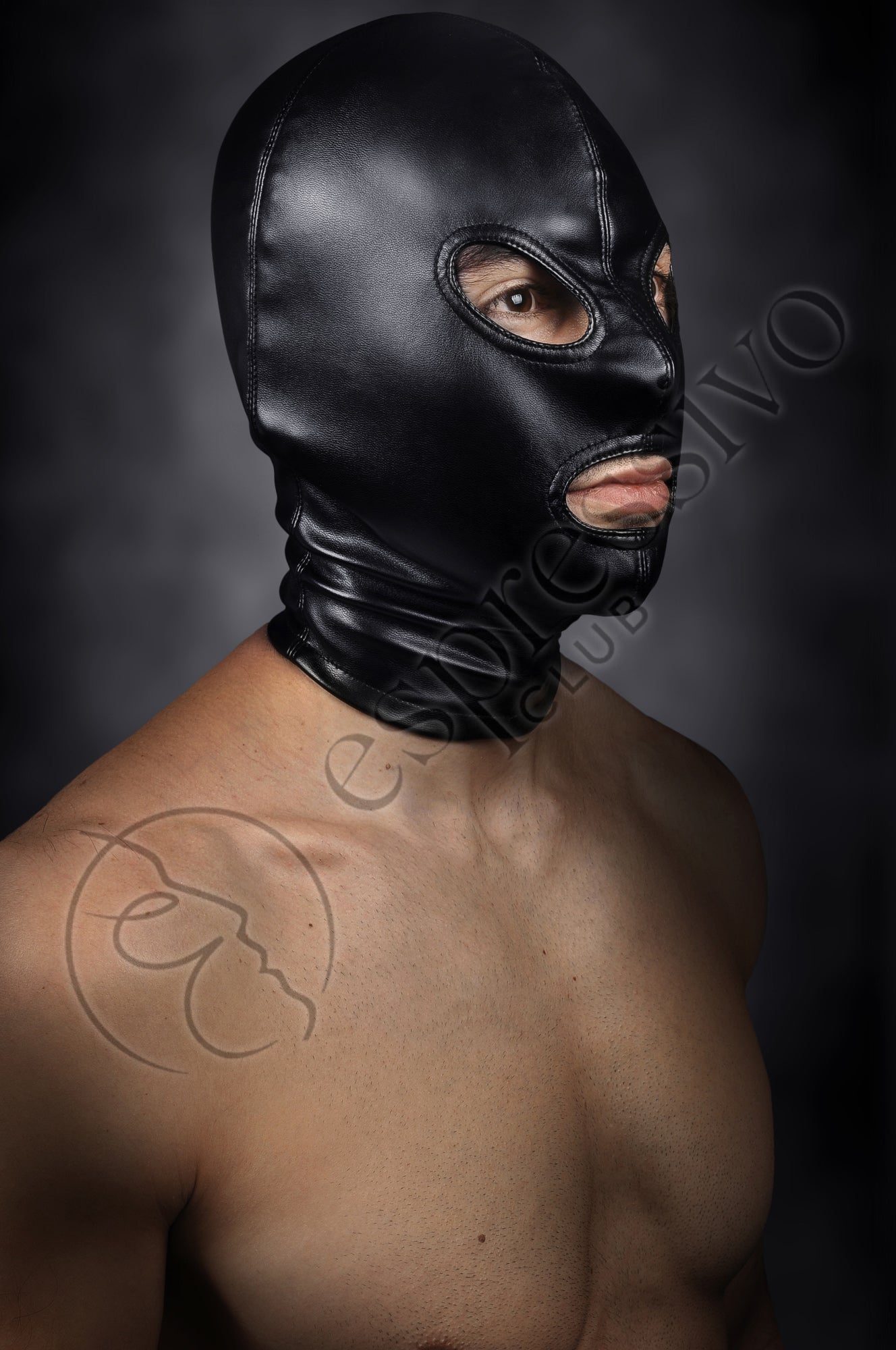 EspressivoClub Black Bdsm Tight Leather Hood - Open Eyes & Mouth 110- 3
