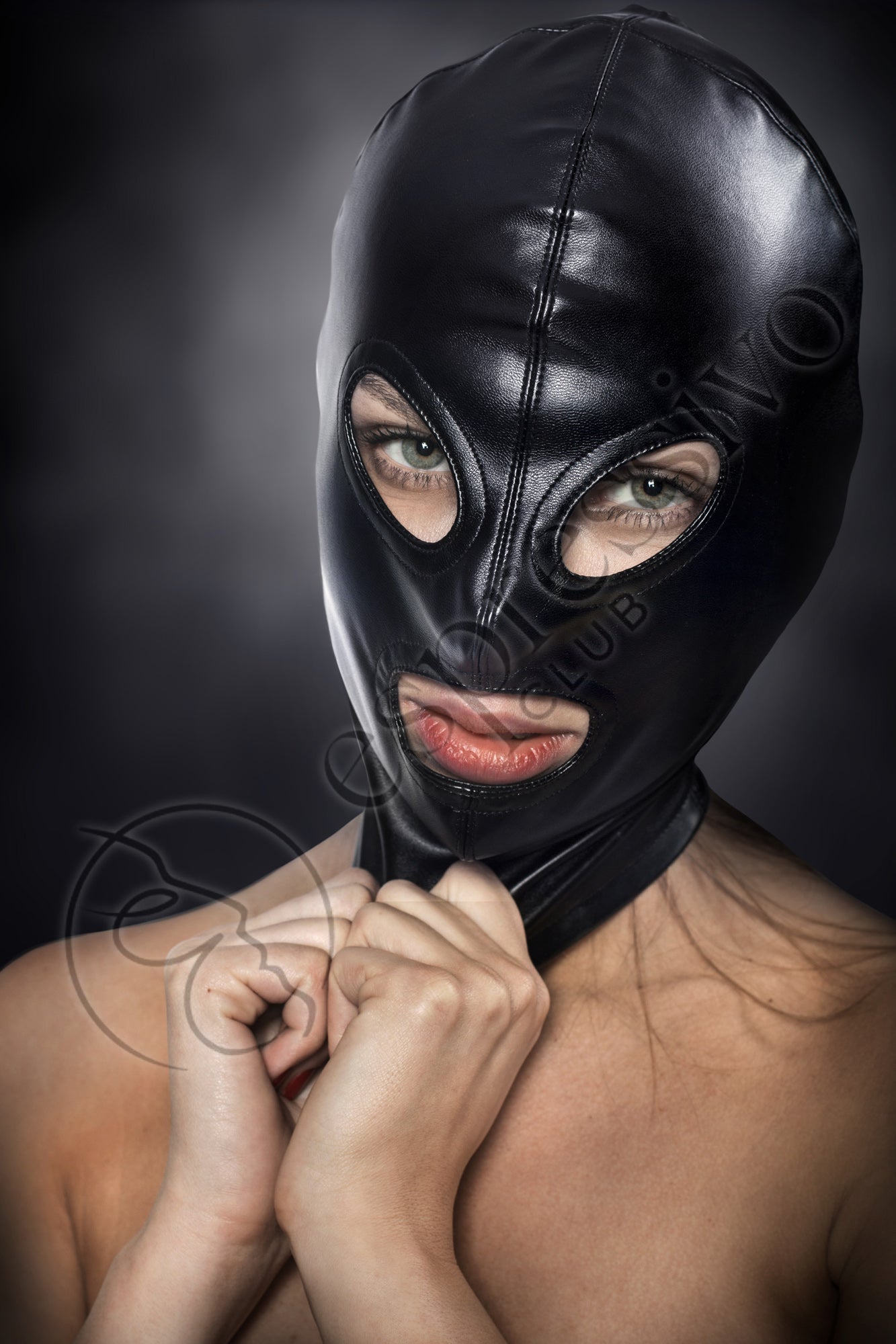 EspressivoClub Black Bdsm Tight Leather Hood - Open Eyes & Mouth 110- 5