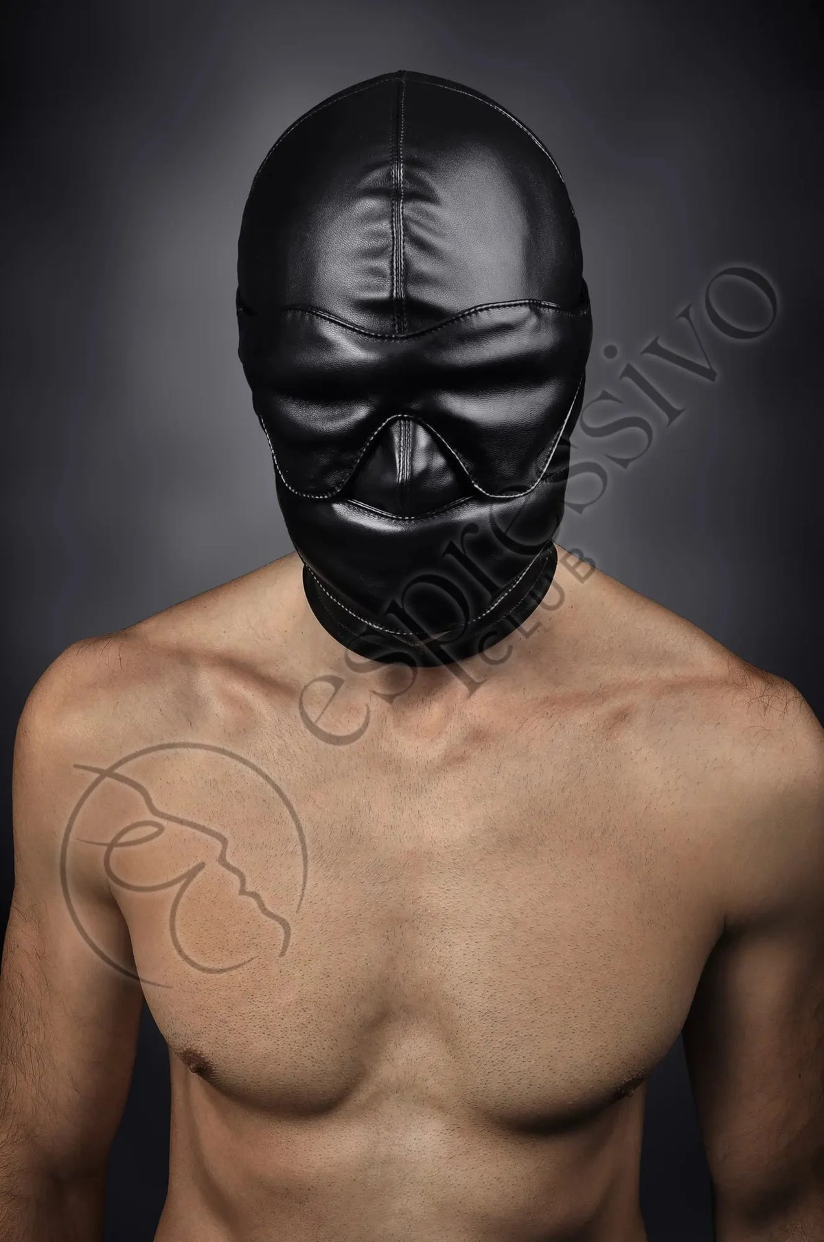 Bondage-Set aus enger BDSM-Maske + Leder-Augenbinde & Muffelknebel