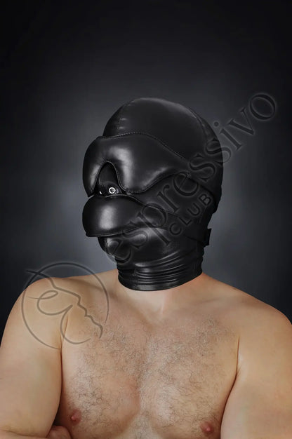 Bondage set of tight BDSM hood + leather blindfold & muffle gag Masks Vegan leather