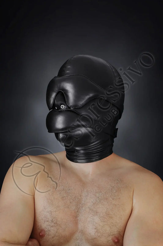 Bondage set of tight BDSM hood + leather blindfold & muffle gag Masks Vegan leather