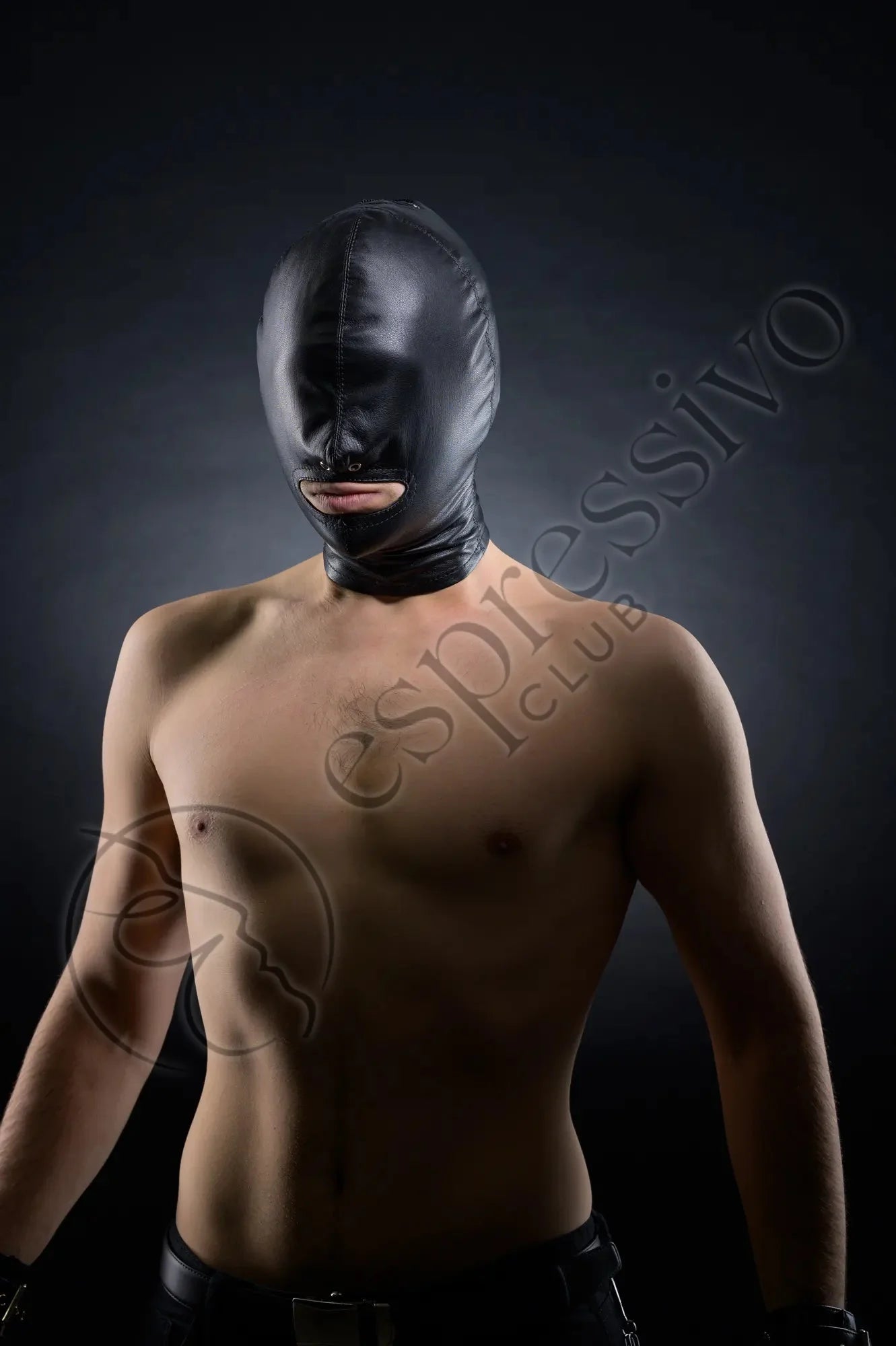 EspressivoClub Black Open Mouth Cocksucker Real Leather Hood For Extreme Bondage Sex Masks Real RL160 - 6