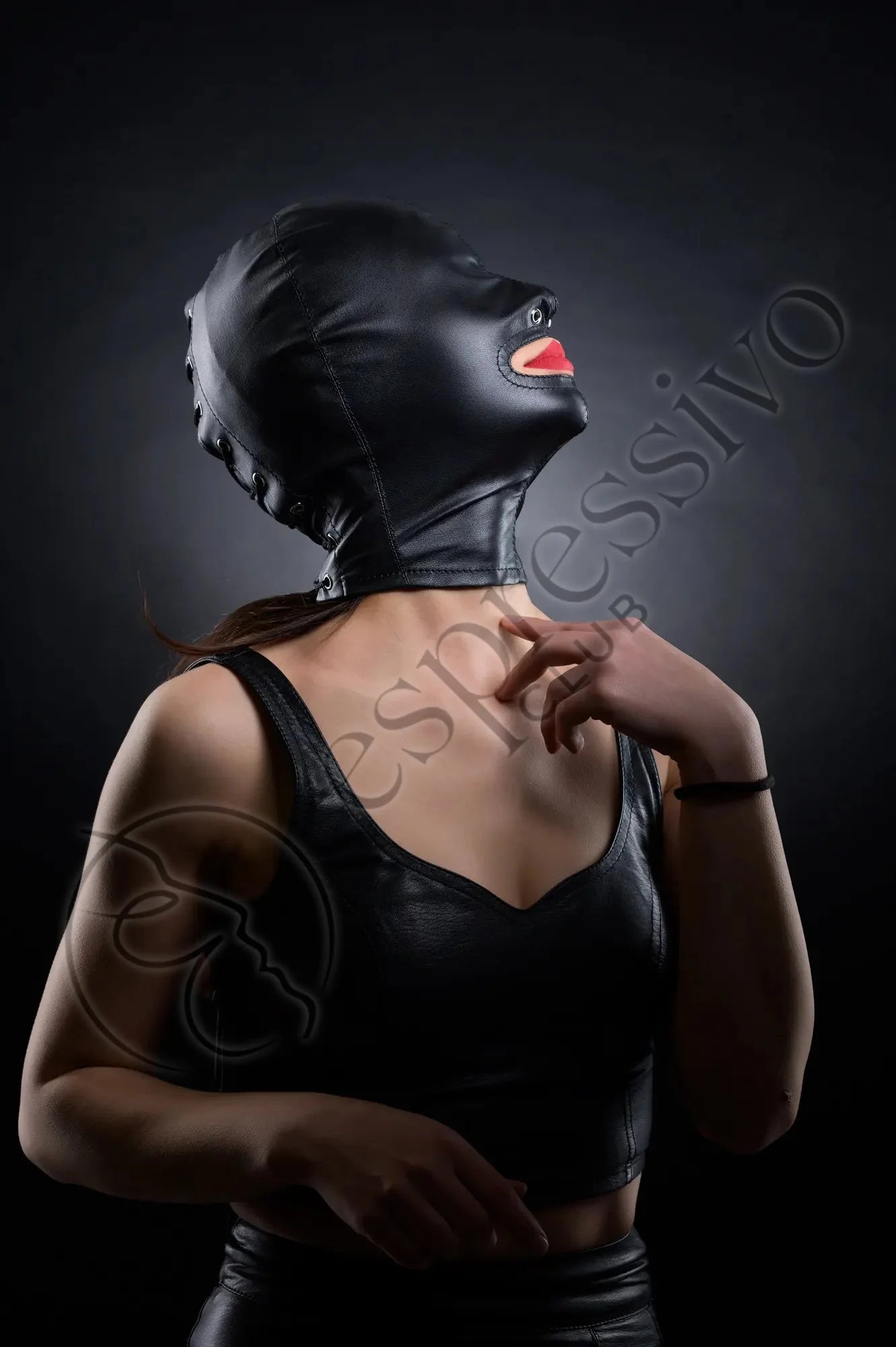 EspressivoClub Black Open Mouth Cocksucker Real Leather Hood For Extreme Bondage Sex Masks Real RL160 - 3