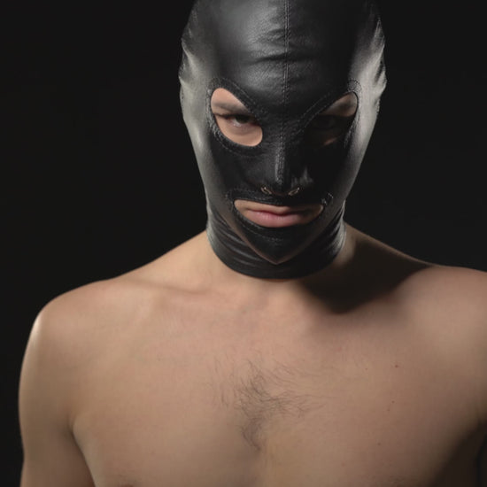 Tight Leather BDSM Hood Male Model Video