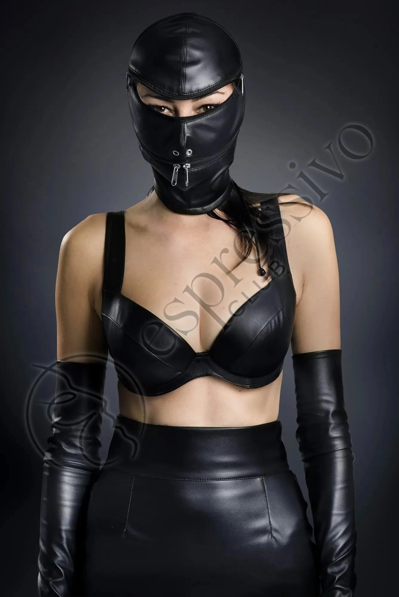 EspressivoClub Black Bdsm Restraint Bondage Hood - Leather Lined Vegan Leather 141 - 1