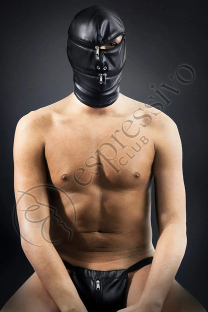 EspressivoClub Black Bdsm Restraint Bondage Hood - Leather Lined Vegan Leather 141 - 5