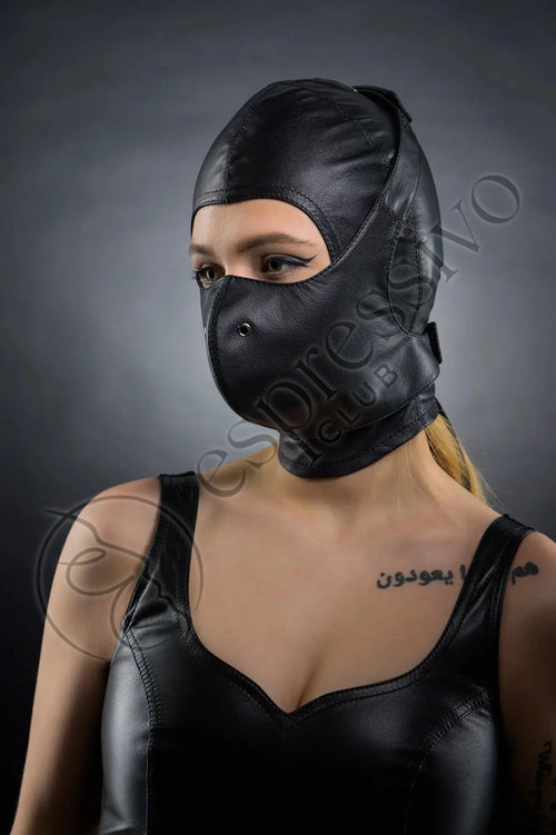 Ensemble de bondage cagoule BDSM à visage ouvert + masque facial en cuir