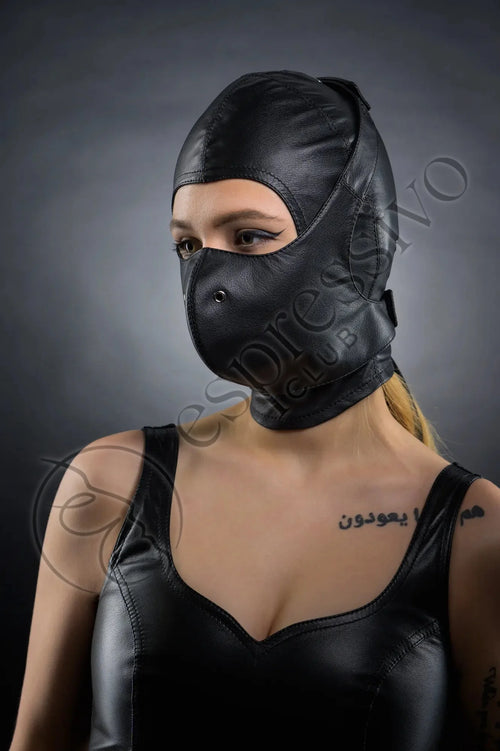Bdsm restraints - real leather BDSM hood + leather face mask – EspressivoClub