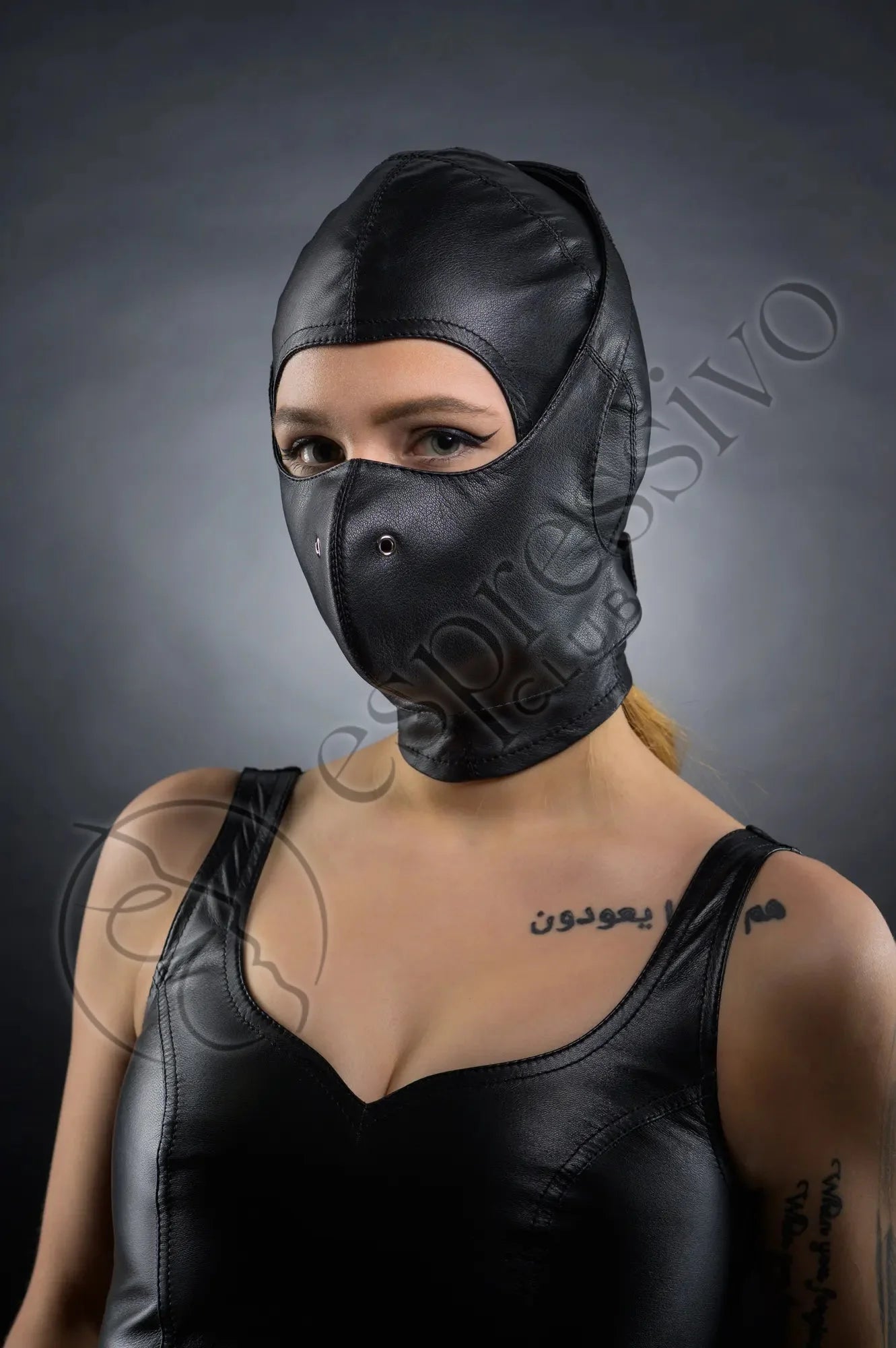 EspressivoClub Black Bdsm Restraints - Real Leather Bdsm Hood + Lined Face Mask Masks Real RL121 - 3