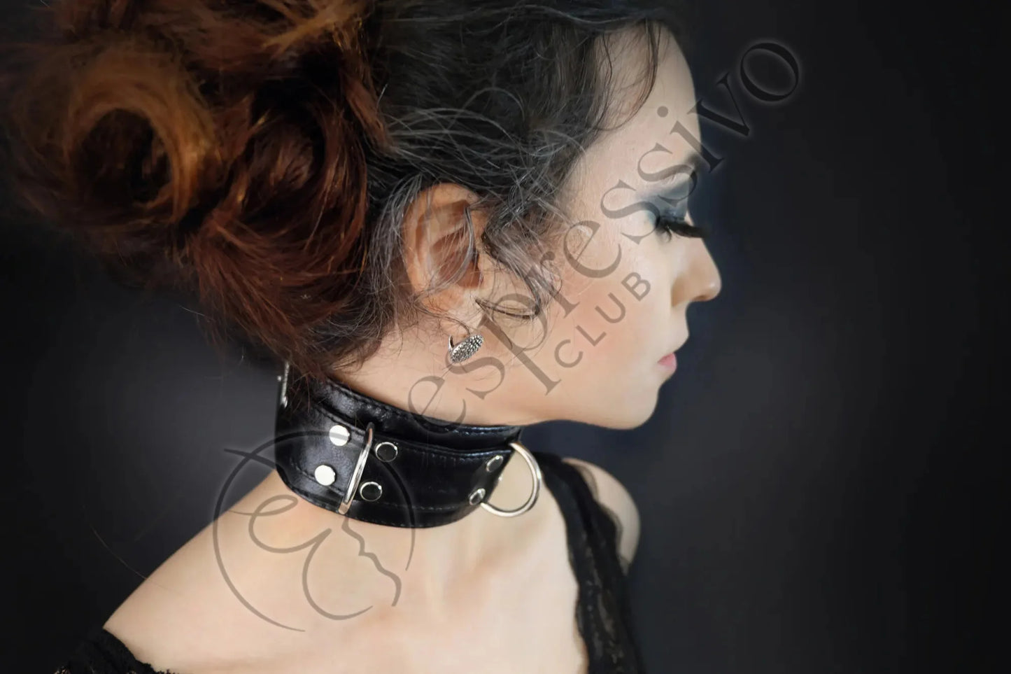 EspressivoClub Black Real Leather Bondage Collar Jewelry 1001 - B - 5