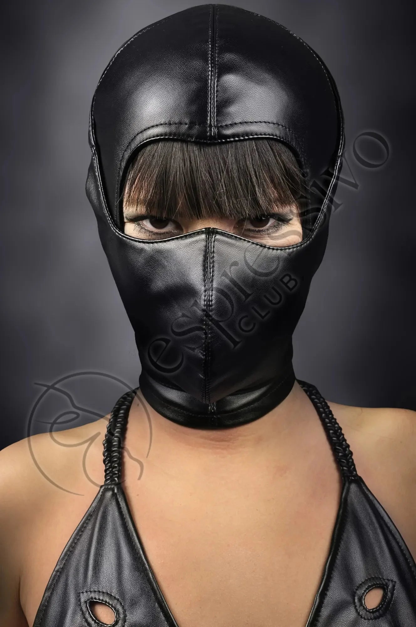Bondage set of Open face BDSM hood + leather face mask