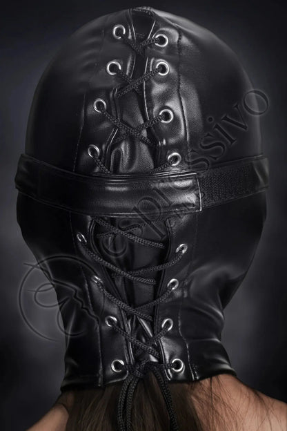EspressivoClub Black Bondage Set Of Tight Bdsm Hood + Leather Blindfold & Muffle Gag Masks 110+ 4