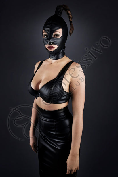 EspressivoClub Black Delux Bdsm Ponytail Hood - Dominatrix Mask 112 - 2