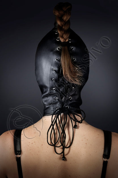 EspressivoClub Black Delux Bdsm Ponytail Hood - Dominatrix Mask 112 - 4