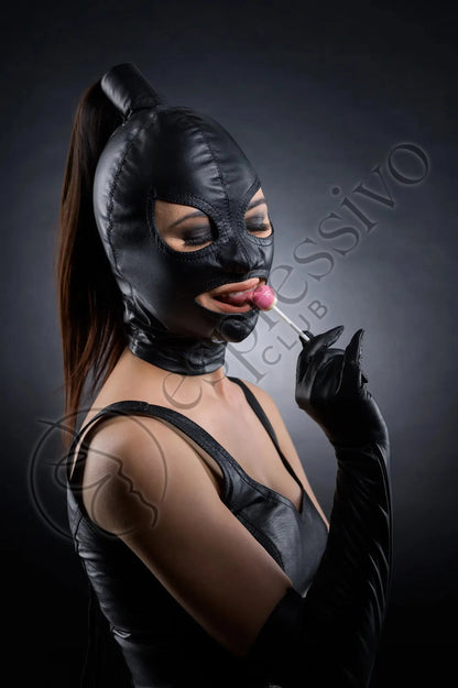 EspressivoClub Black Delux Bdsm Ponytail Hood - Dominatrix Mask Real Leather Masks Leather RL112 - 3