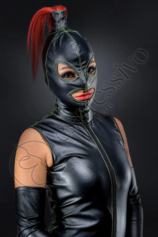 Delux BDSM ponytail hood with colored thread