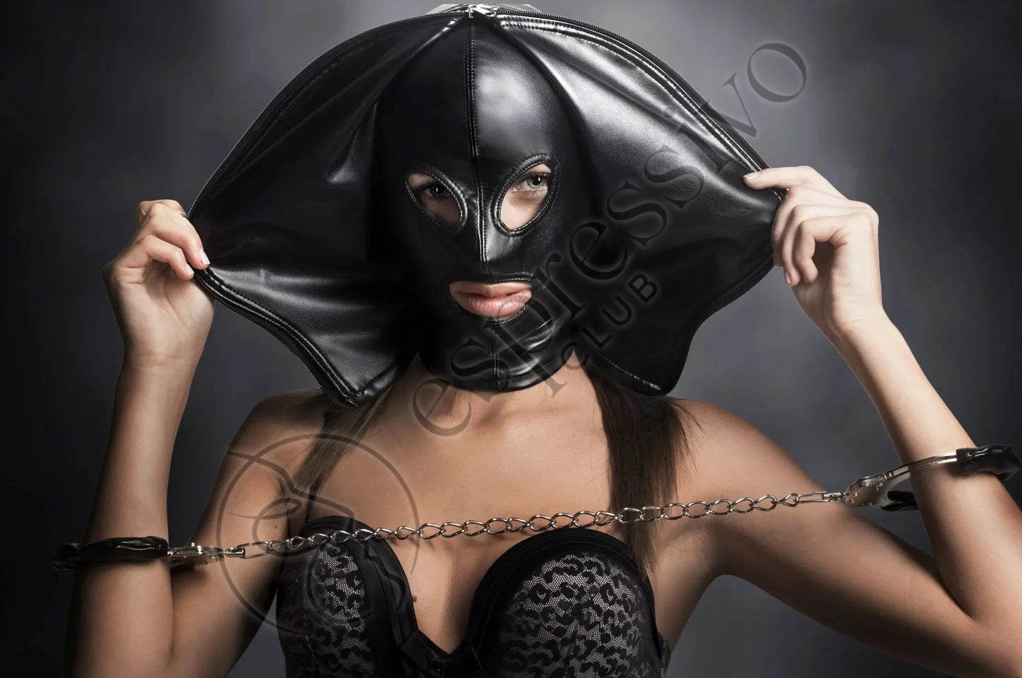 EspressivoClub Black Double Face Leather Bdsm Bondage Breathplay Hood Masks 130 - 4