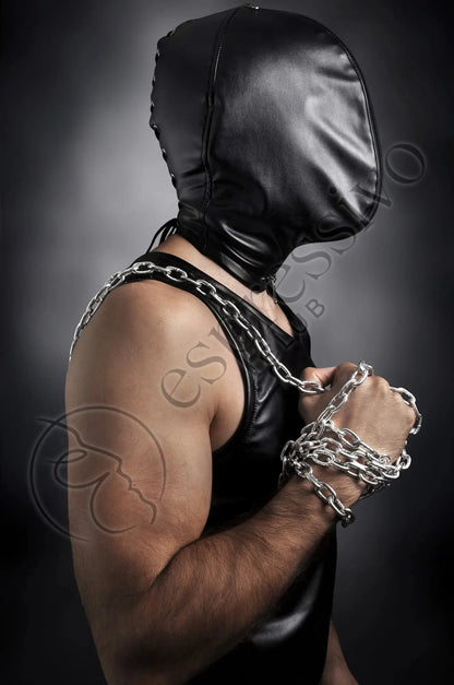 EspressivoClub Black Double Face Leather Bdsm Bondage Breathplay Hood Masks 130 - 2