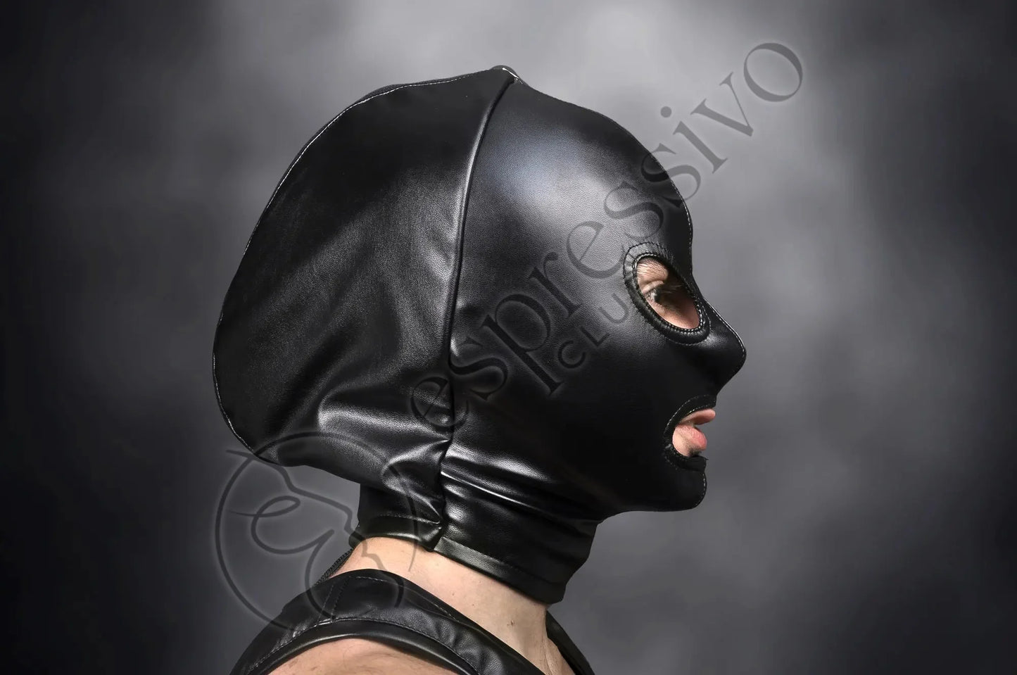 EspressivoClub Black Double Face Leather Bdsm Bondage Breathplay Hood Masks 130 - 3