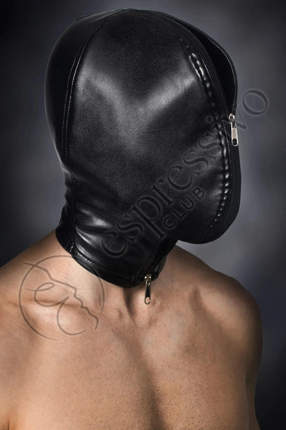 EspressivoClub Black Double Face Leather Bdsm Bondage Breathplay Hood Masks 130 - 6