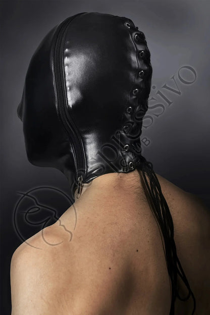 EspressivoClub Black Extreme Bondage Hood For Sensory Deprivation - Leather Lined Masks 190 - 4