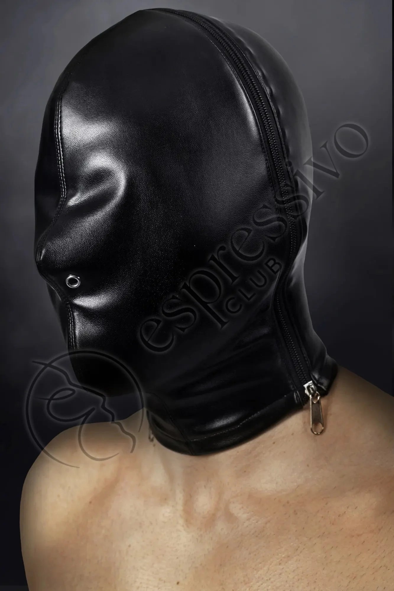 EspressivoClub Black Extreme Bondage Hood For Sensory Deprivation - Leather Lined Masks 190 - 5