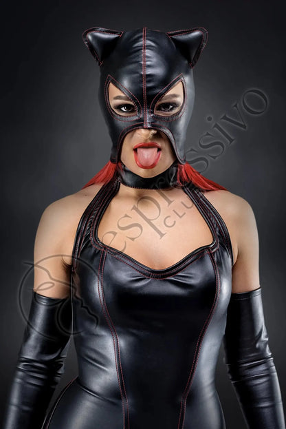 Leather BDSM catwoman mask for Pet Play