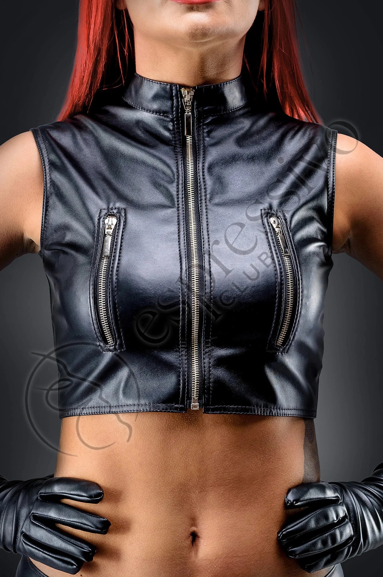 Leather Crop Top With Metal Zippers