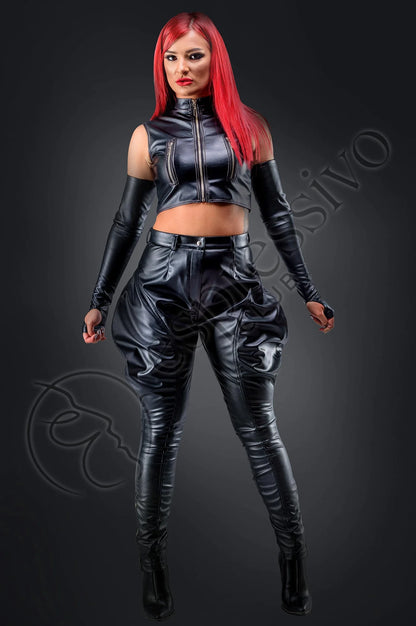 Leather Crop Top With Metal Zippers