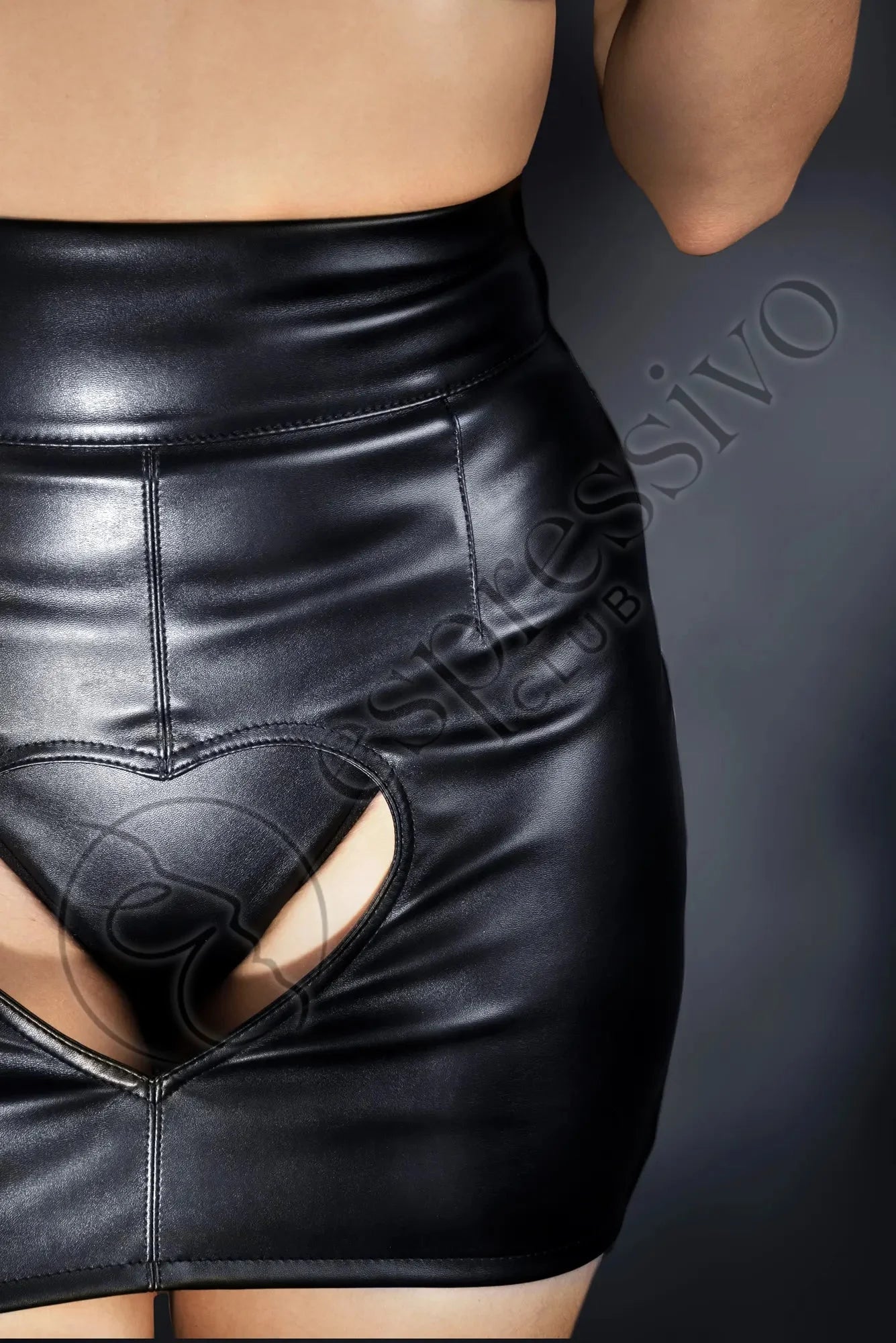 EspressivoClub Black Leather Mini Skirt With Heart Cutout Skirts 710-03 - 3