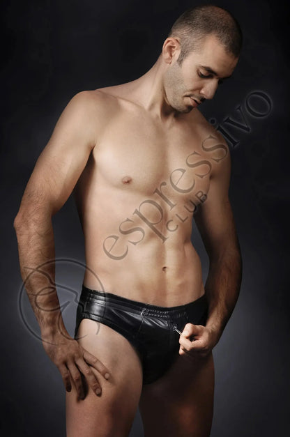 Espressivo Black Mens Leather Briefs With Front Zipper Underwear 420 - 4