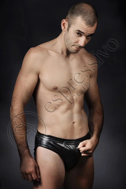 Espressivo Black Mens Leather Briefs With Front Zipper Underwear 420 - 3