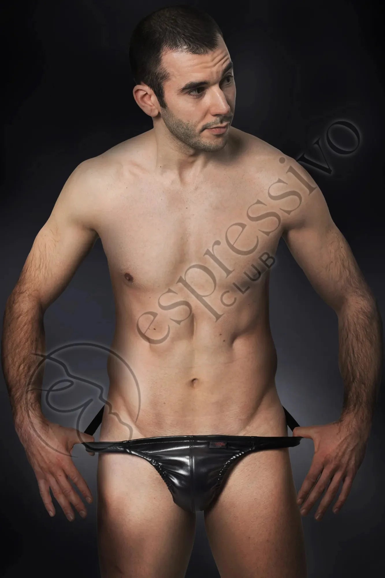 EspressivoClub Black Mens Leather Thong Underwear 440 - 2