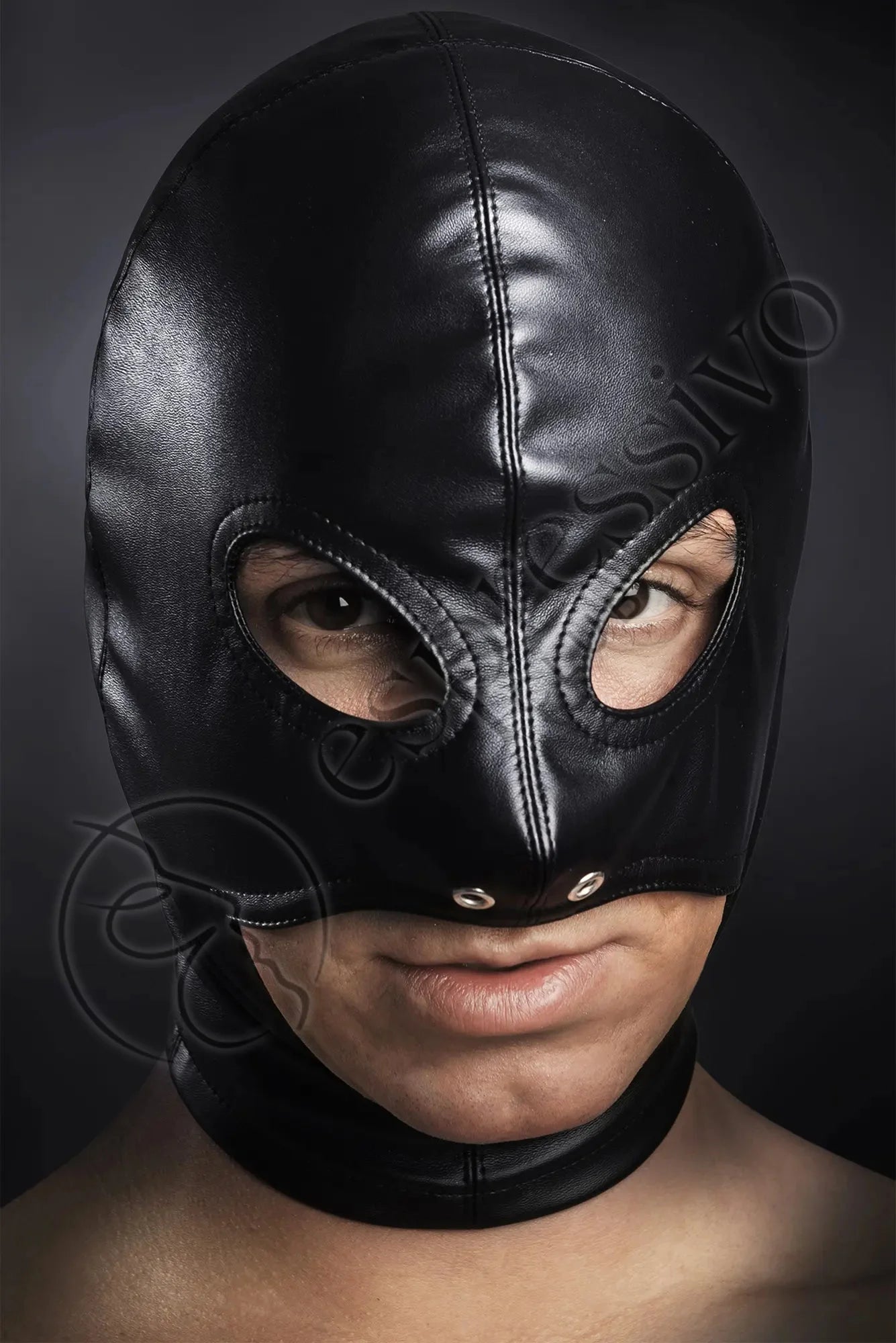 Open chin BDSM leather hood