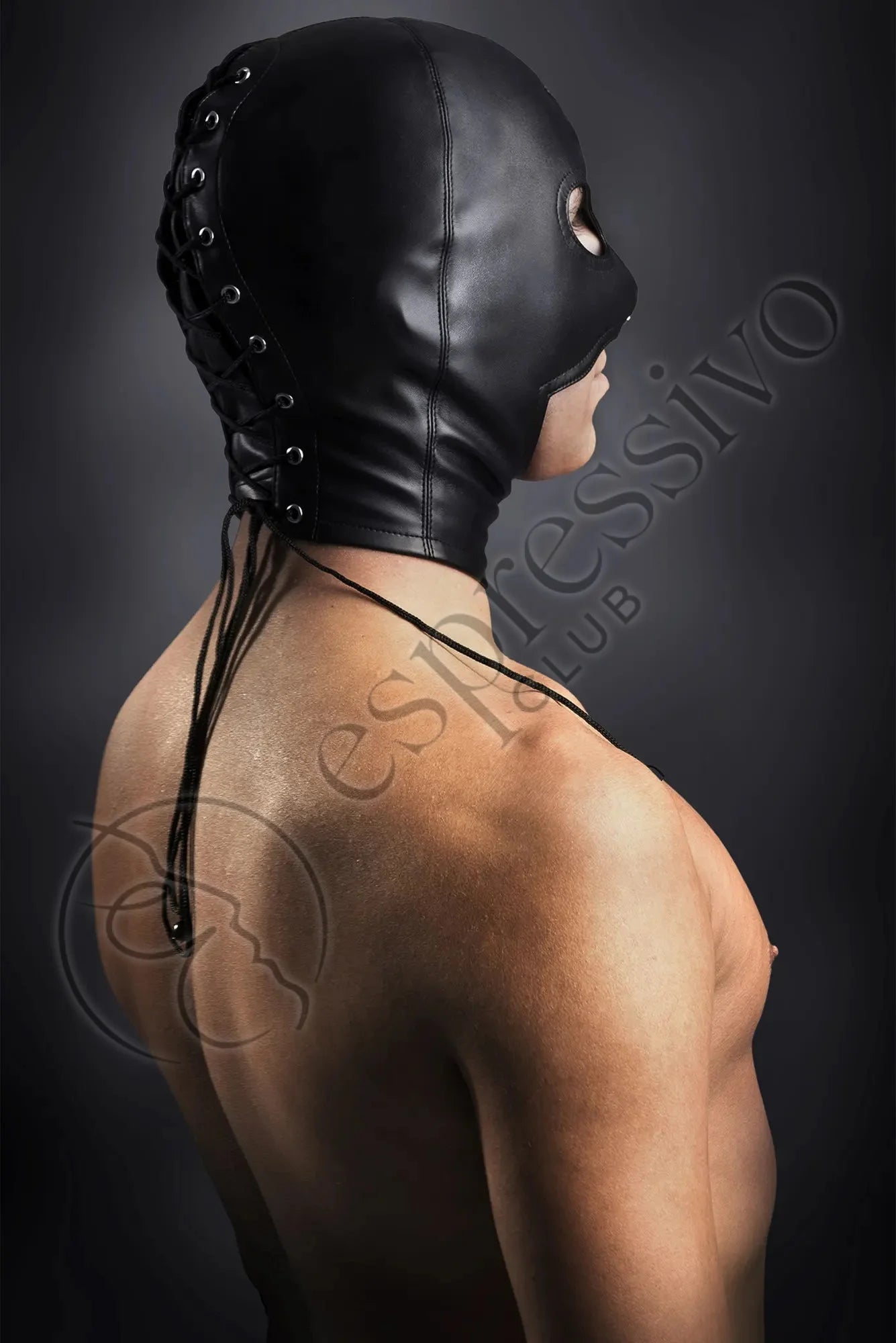 EspressivoClub Black Open Chin Bdsm Leather Hood Masks 252 - 2