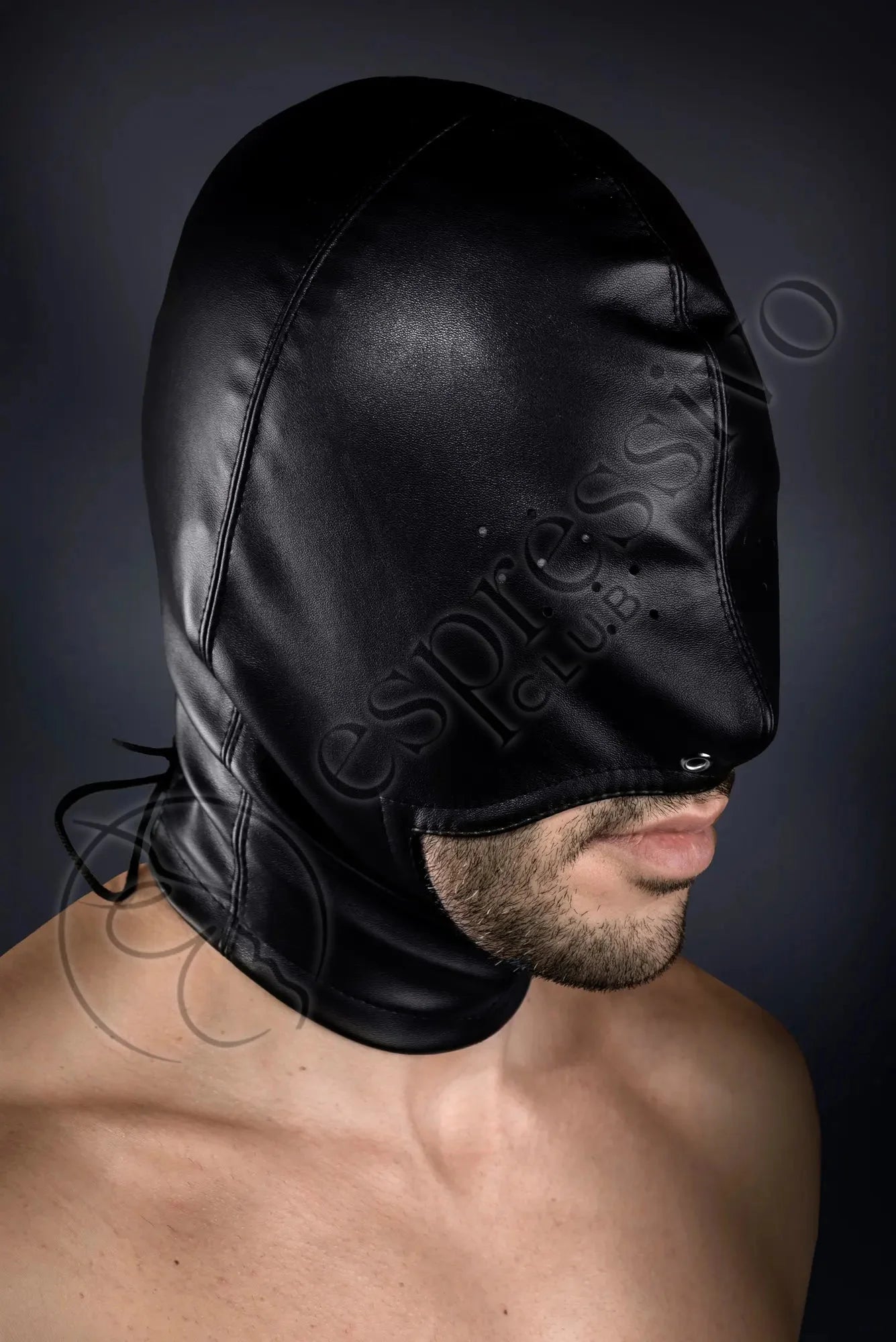 EspressivoClub Black Open Chin Bondage Hood With Pinholes Eyes For Bdsm Psychedelic Effect Masks 254 - 2