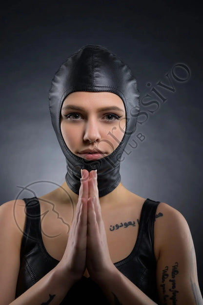 Open Face Nun Fetish BDSM Hood from Real Leather