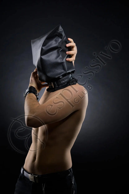 EspressivoClub Black Real Leather Bondage Baghood For Bdsm Interogation Play Masks Leather RL152 - 4