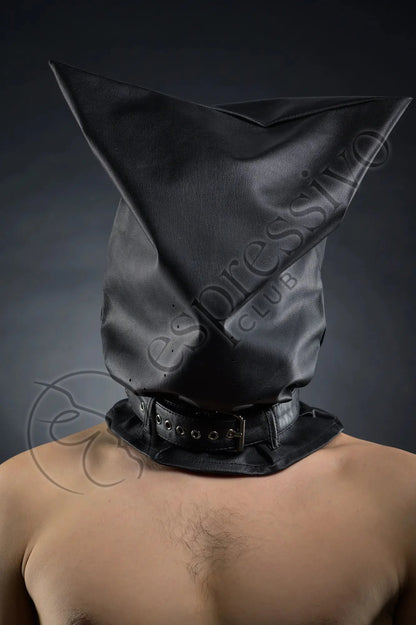 Real Leather bondage baghood for BDSM Interrogation play