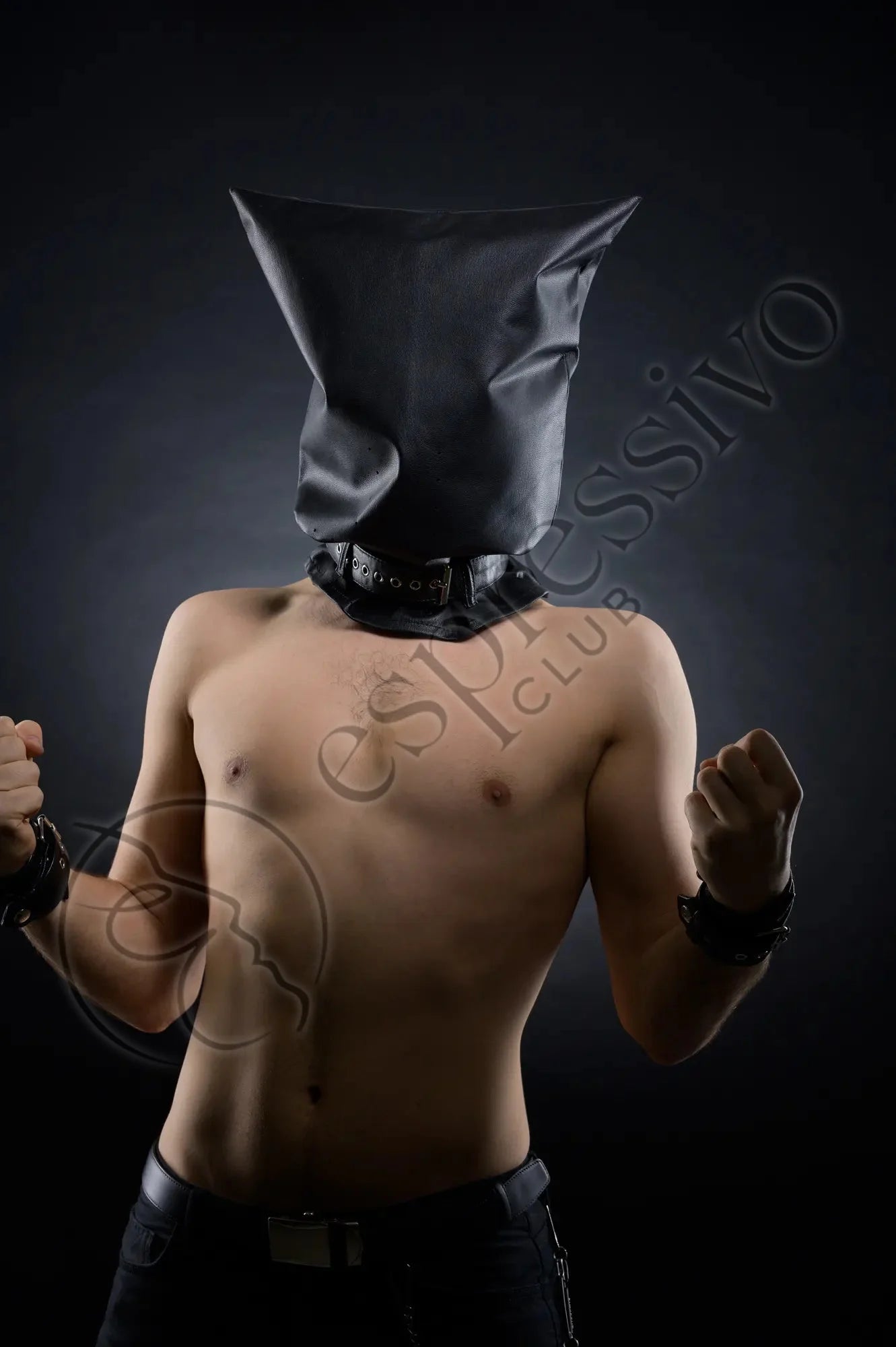EspressivoClub Black Real Leather Bondage Baghood For Bdsm Interogation Play Masks Leather RL152 - 2