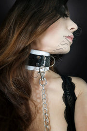 Real Leather Bondage Collar In Black & White