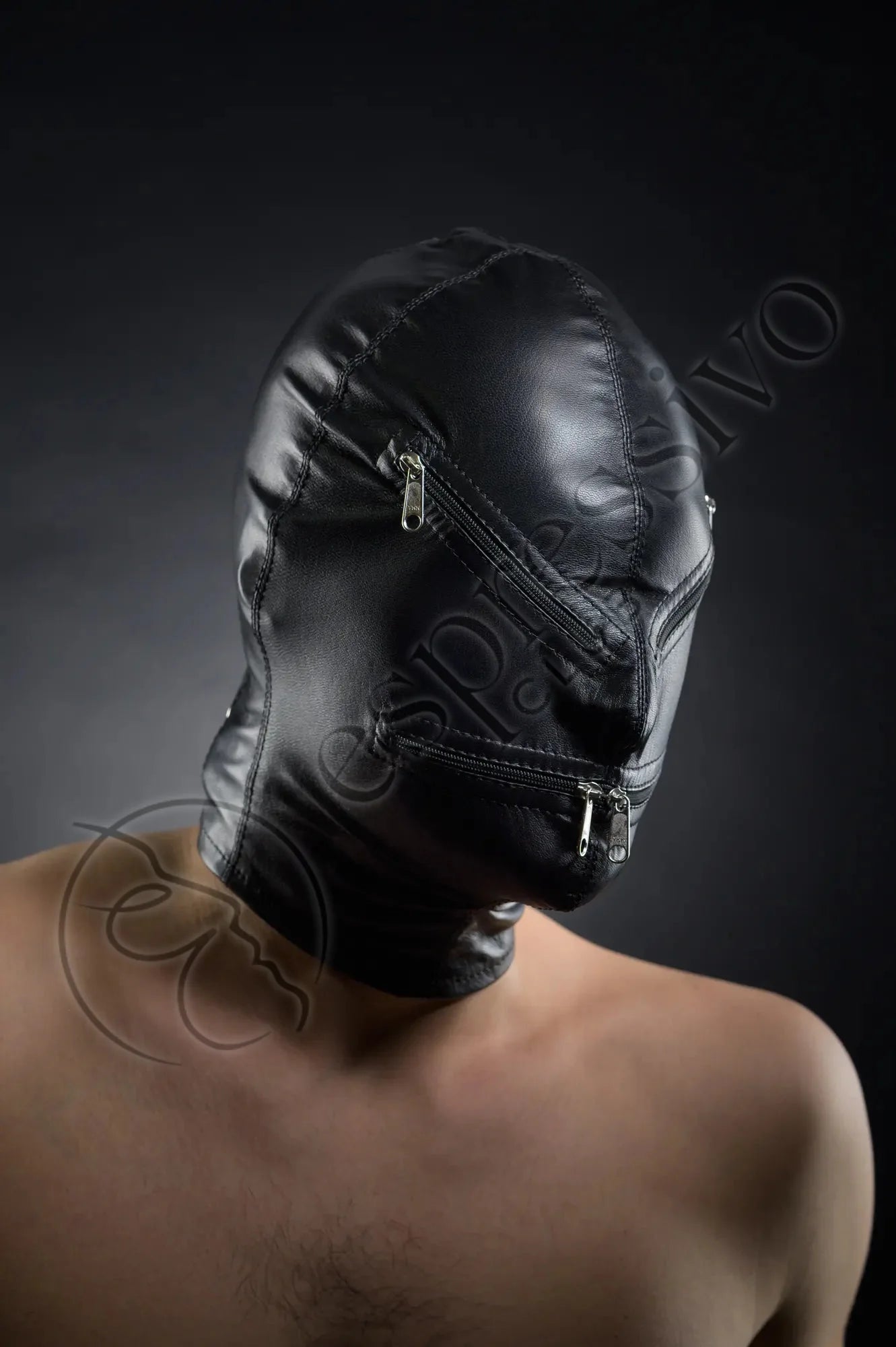 Real Leather Tight Bondage Zippers Hood for BDSM Sensory Deprivation