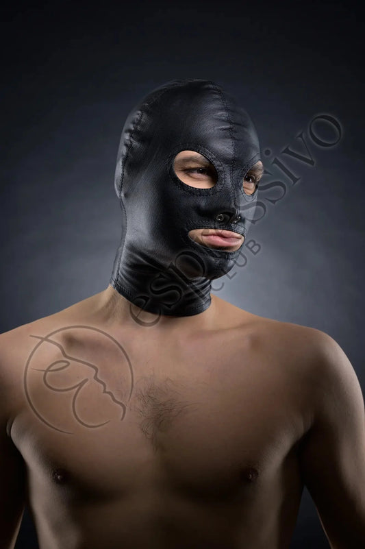 Real Leather Tight BDSM Hood with Open Eyes and Mouth