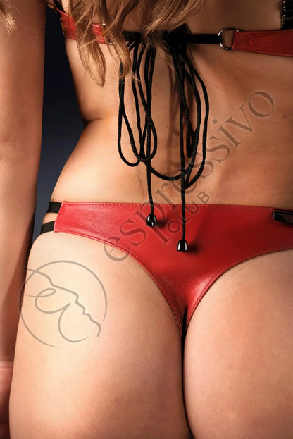 Womens Red Real Leather Thongs Lingerie